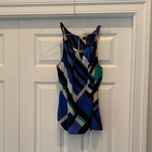 White House Black Market Blue and Black Striped Blouse